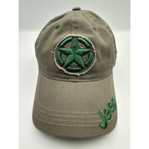 Jeep 3D Distressed Star Cap Charcoal Military Green Logo Adjustable Closure